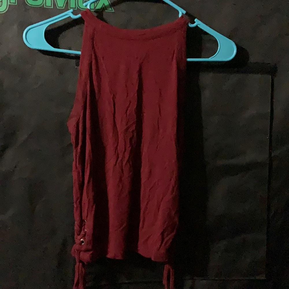 Maroon High Neck Tank top with side detailing